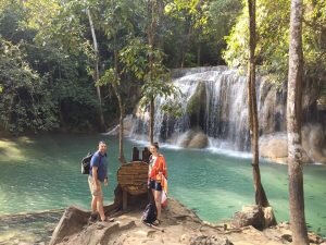 The beautiful Erawan Falls, where we swam in several of the pools. (The fish nibble you!)